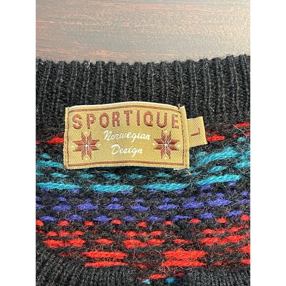 Vintage Sportique Norwegian Design Sweater 100% Wool Large Fair‎ Isle Apres Ski - Picture 3 of 10